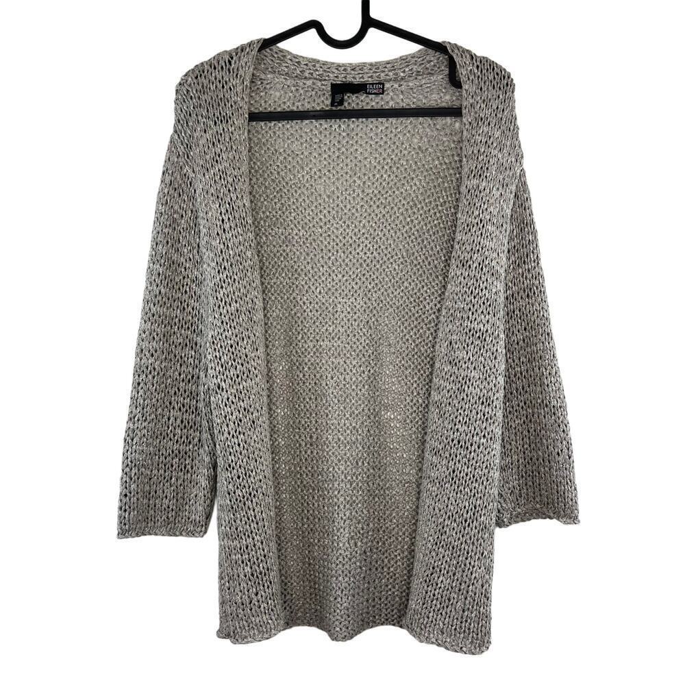 Eileen Fisher Cardigan Women's Medium Open Knit 3/4 Sleeves Lagenlook Minimalist